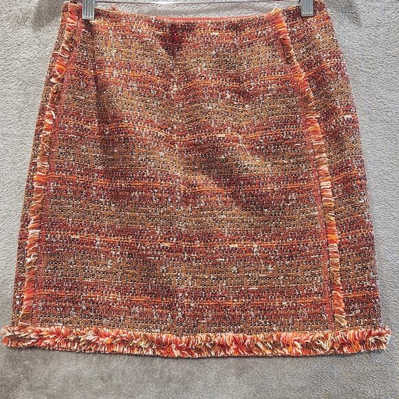 W By Worth Womens Orange Tan Tweed Fringe Lined Mini Skirt Size 2 Dark Academia - Picture 3 of 11